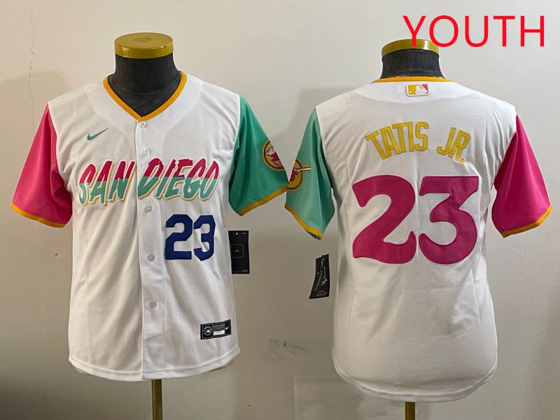 Youth San Diego Padres #23 Tatis jr White City Edition 2025 Nike MLB Jersey style 4->youth mlb jersey->Youth Jersey